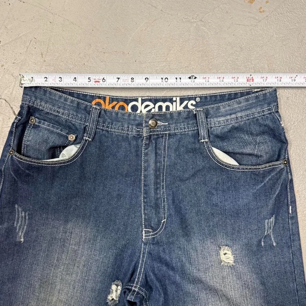 AKADEMIKS Vintage Blue Faded‎ Baggy Crazy Y2K Denim Wide Leg Jeans 36 x 33